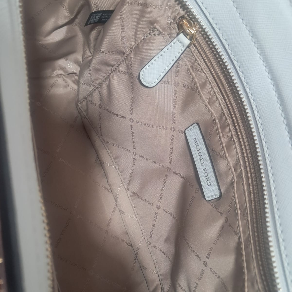 Like New Michael Kors White Geometric Studded Satchel - Picture 6 of 14